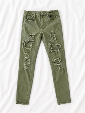 American Eagle Outfitters Olive Green Distressed Skinny Jeans